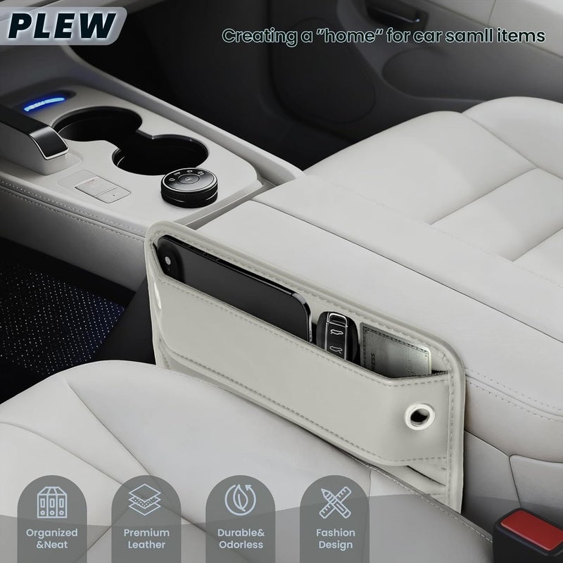 PLEW 2-Packs Car Seat Gap Filler, Premium Leather Console Organizer Universal Fit for Car SUV Truck Multi-Purpose Essentials Organizer - Anti-Drop Auto Interior Accessories（Macchiato Beige - Image 2